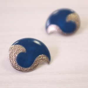 vintage blue + silver earrings |1980s stud earring